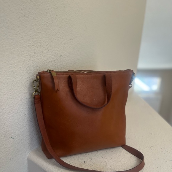 Madewell Transport Brown Tote Crossbody Cognac Leather double handle Bag - Picture 4 of 14